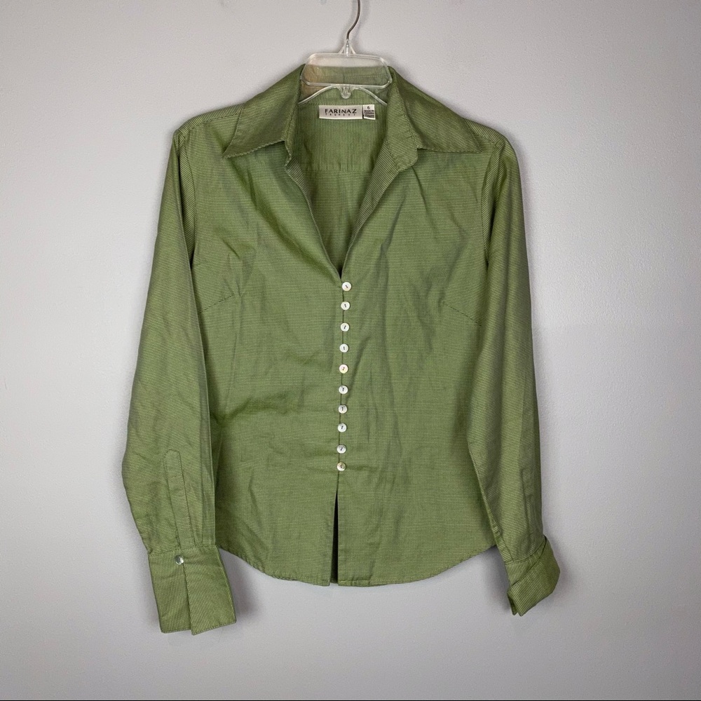 Farinaz Taghavi Green Button Front Cotton Shirt